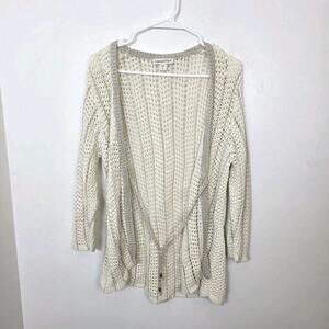 Coldwater Creek Cream Thick Knit Beachy Boho Neutral Linen Blend Cardigan Sz XL